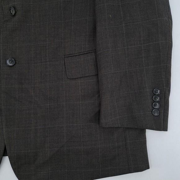 Jos A Bank Mens 46L Plaid Wool Traveler's 2 Piece Suit Windowpane Pants 41x31 - Picture 6 of 16